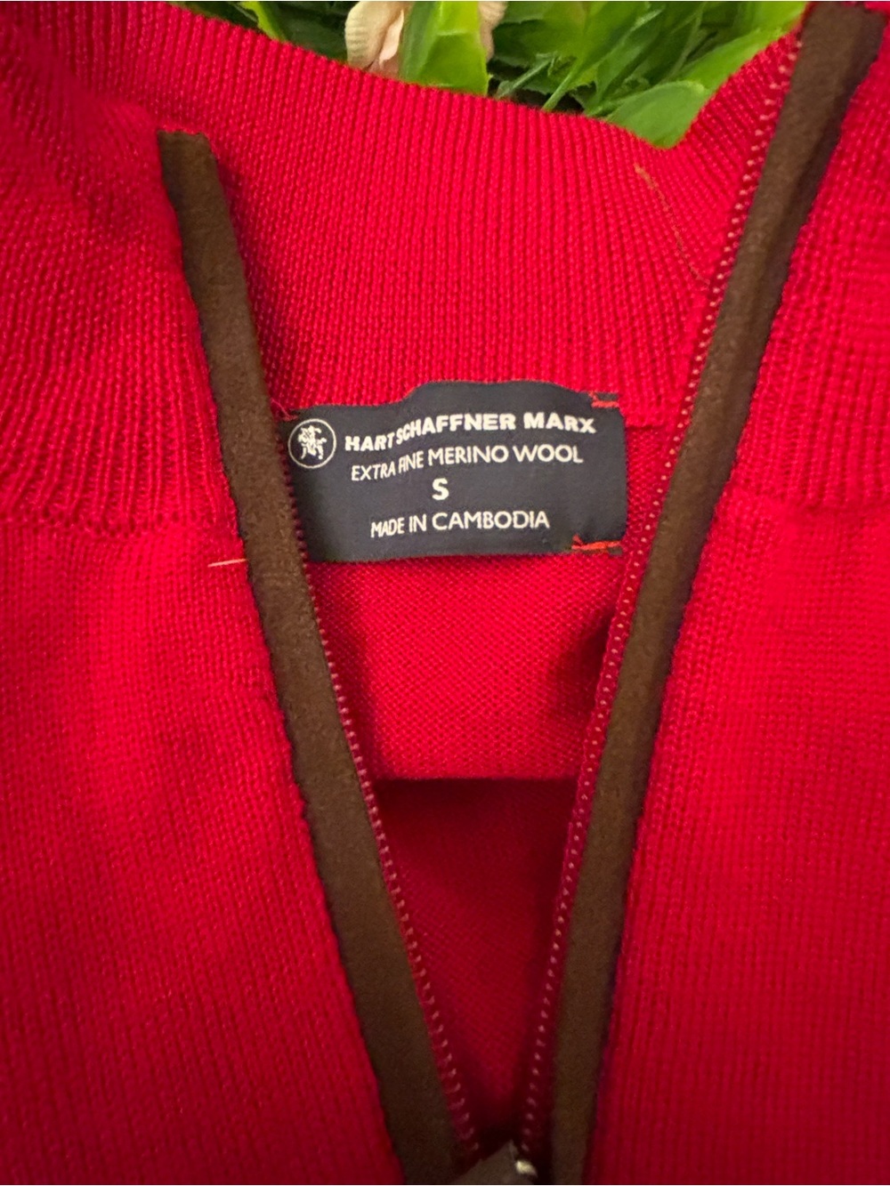Hart Schaffner Marx Red Half-Zip Sweater with Brown Trim Wool -S - Picture 4 of 4
